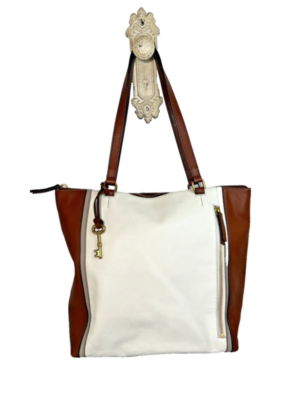 FOSSIL Leather Neutral Color block Tara Shopper Tote Shoulder bag ZB1533189